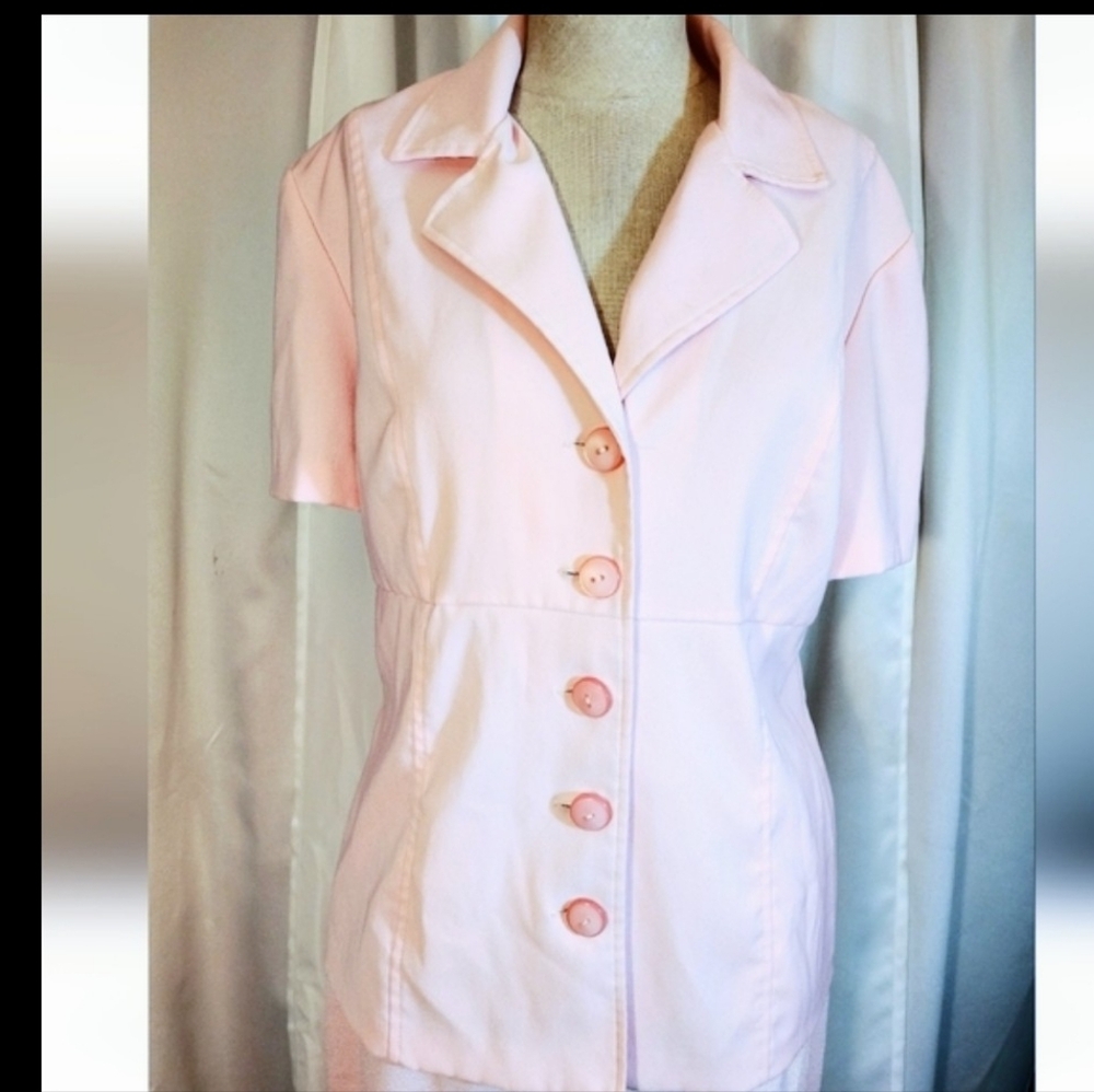 Sag Harbor Skirt+Jacket: Lisa Jo BttnUp Jacket, Shrt Sleeve, Collar+Midi Skirt,L - Picture 5 of 13
